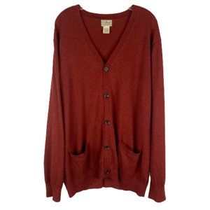 Vintage L.L Bean Grandpa Sweater Button Front V-Neck Pockets Rust